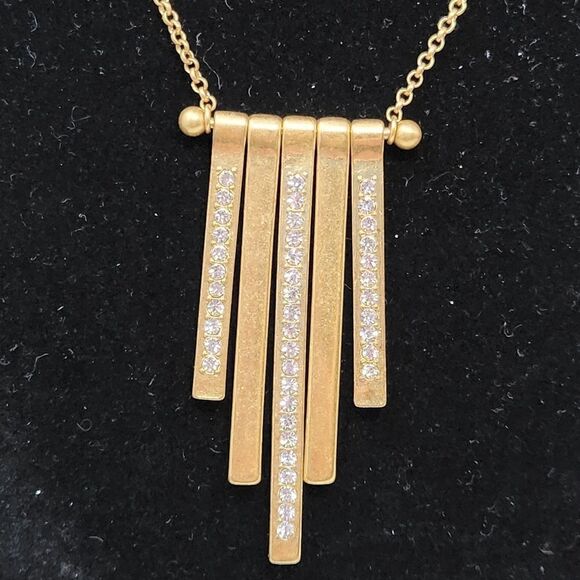 J. CREW Gold Tone Tassel Rhinestone Necklace - Picture 2 of 8